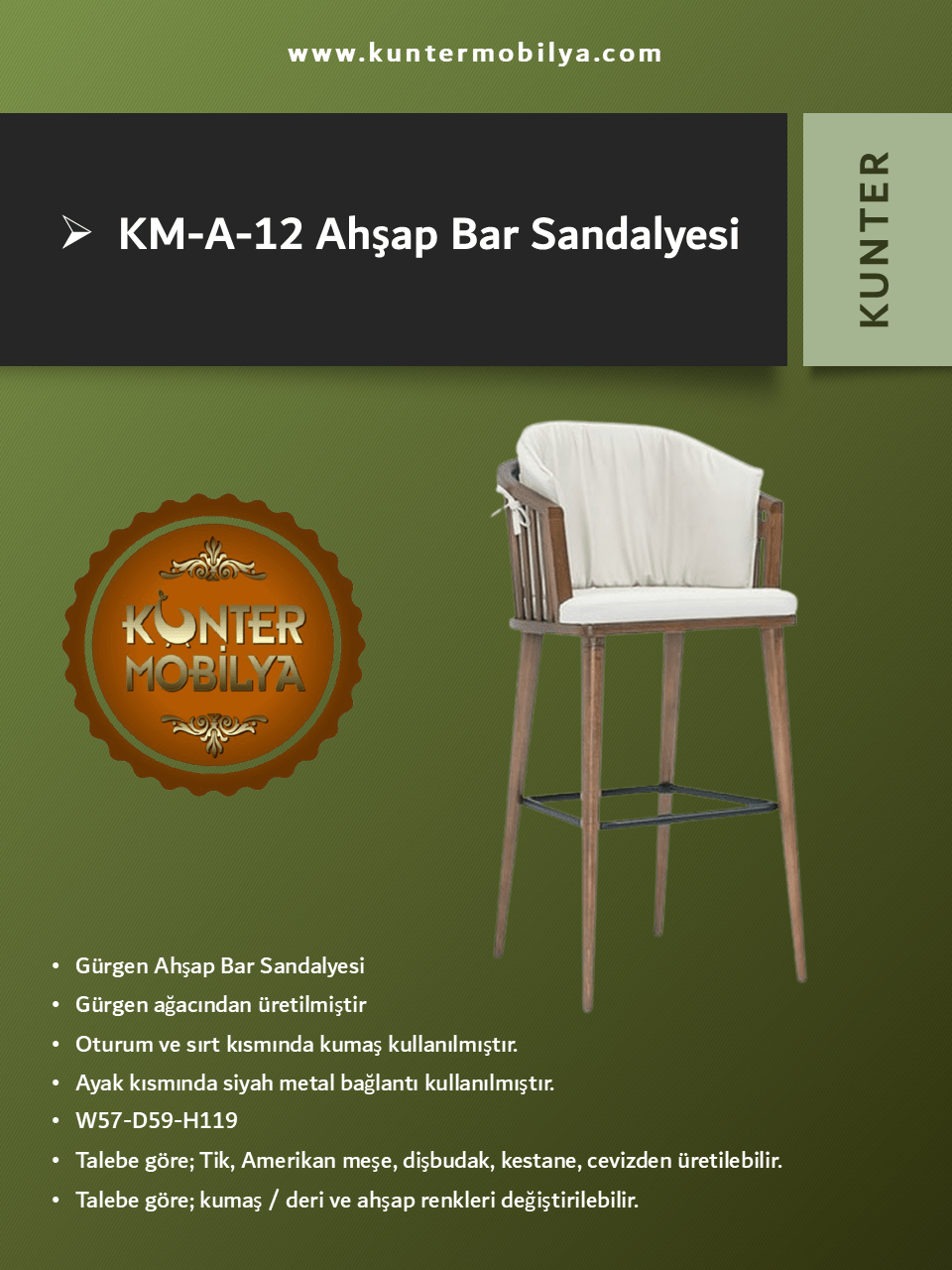 Ahşap Bar Sandalyesi