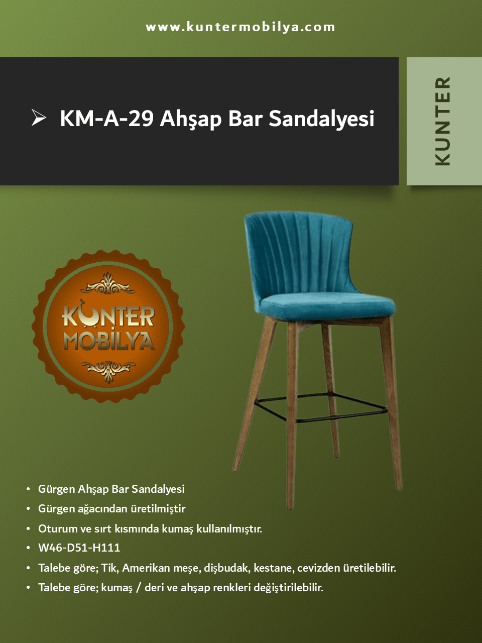 Ahşap Bar Sandalyesi