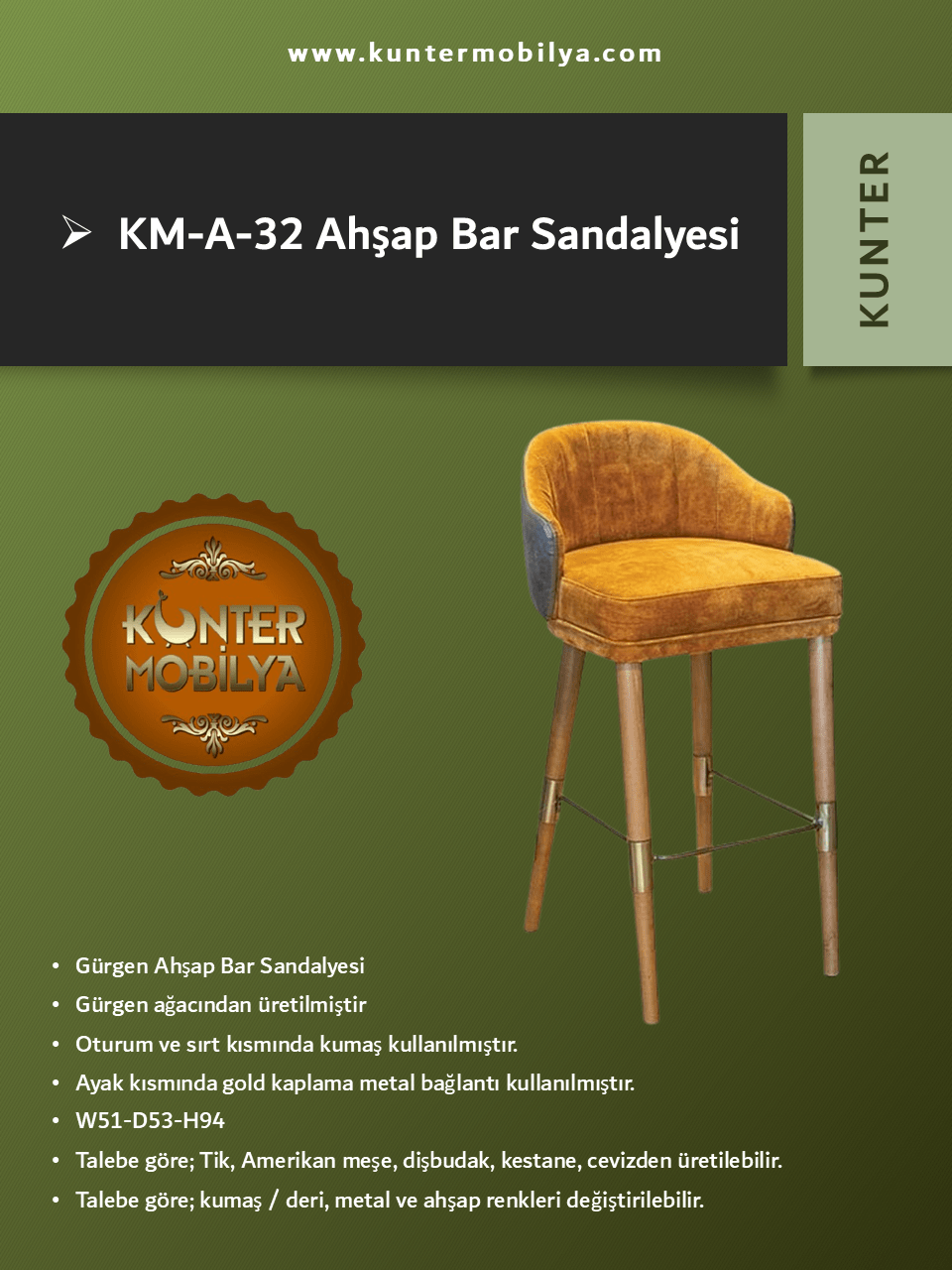 Ahşap Bar Sandalyesi