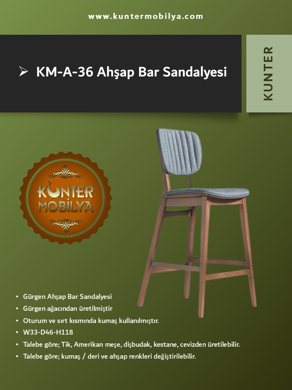 Ahşap Bar Sandalyesi
