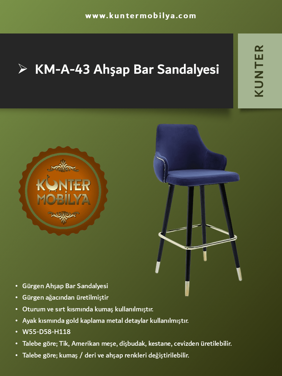 Ahşap Bar Sandalyesi