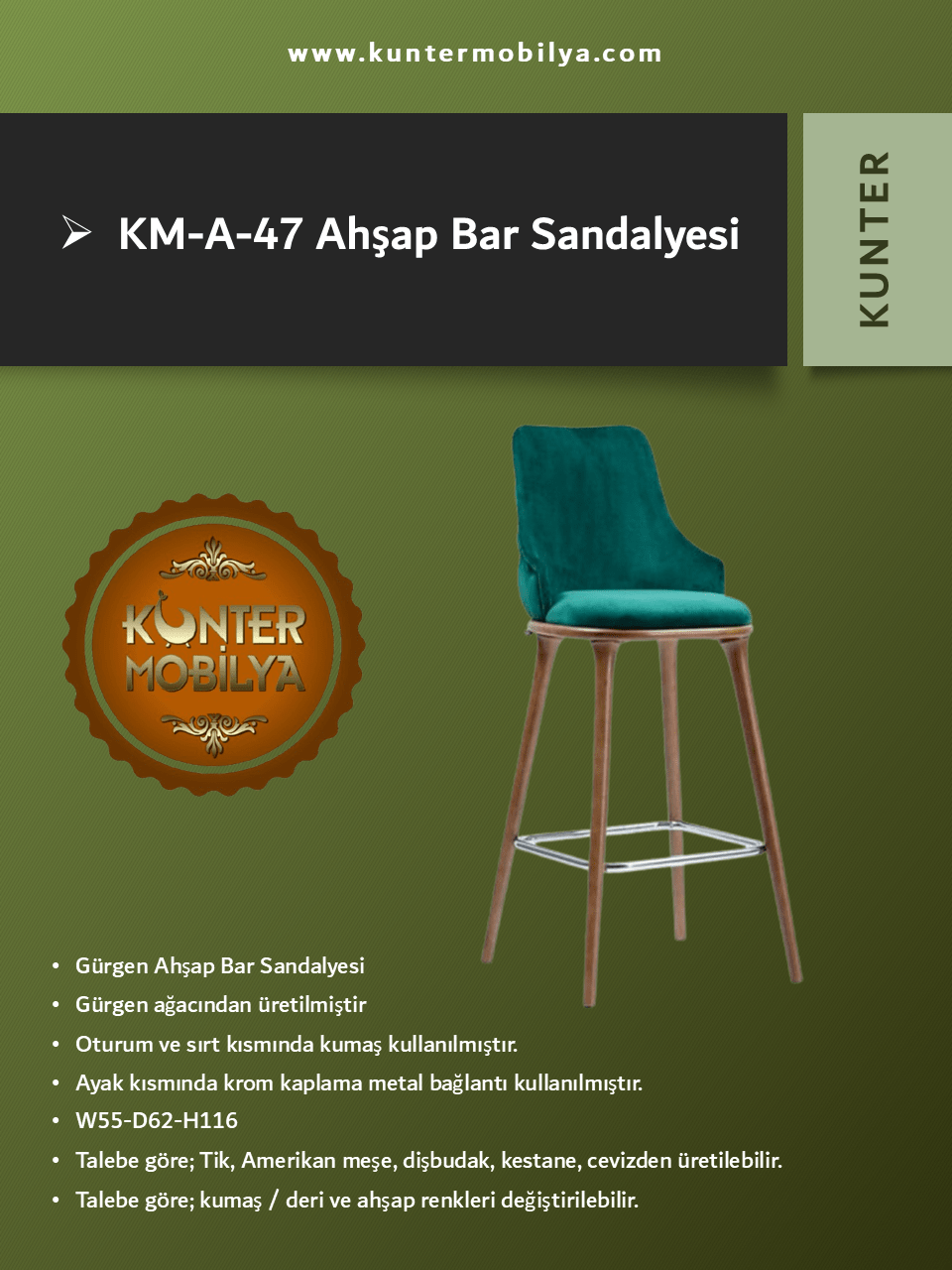 Ahşap Bar Sandalyesi