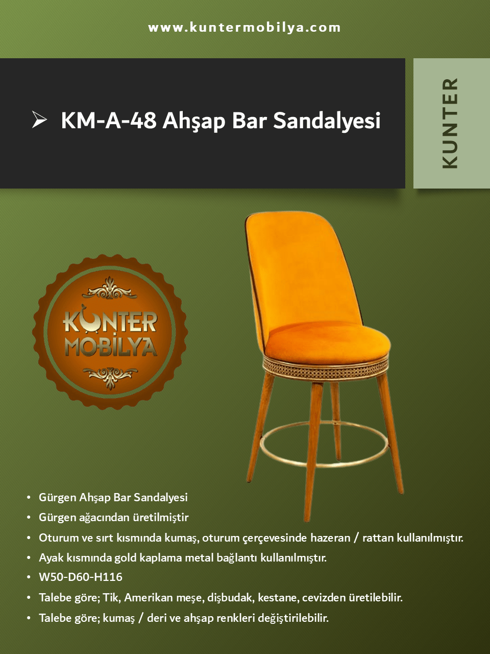 Ahşap Bar Sandalyesi